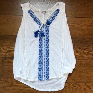 Lucky Brand Sleeveless Bohemian Embroidered Tassel Blouse M